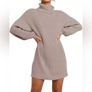 Oversized Sweater Turtleneck Dress, Light Pink Mauve